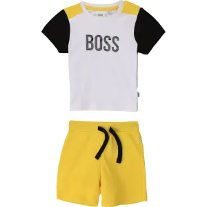Hugo Boss Boys T-shirt And Shorts 2 Piece Set White & Yellow 18M