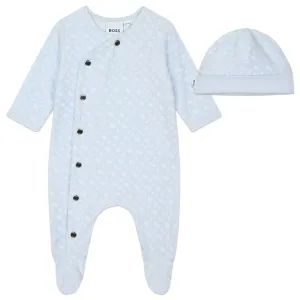 Boss Baby Boys Monogram Babygrow and Hat Set in Blue 03M Pale 70% Cotton, 30% Polyester - Trimming: 96% 4% Elastane Lining: 95% 5%