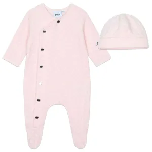 Boss Baby Girls Monogram Babygrow and Hat Set in Pink 03M Pale 70% Cotton, 30% Polyester - Trimming: 96% 4% Elastane Lining: 95% 5%