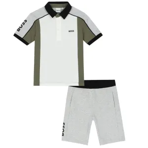 Hugo Boss Boys Polo Shirt & Shorts Set White 6Y