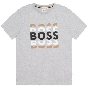 Boss Boys Box Logo T-shirt in Grey 06A Chine 100% Cotton - Trimming: 96% Cotton, 4% Elastane