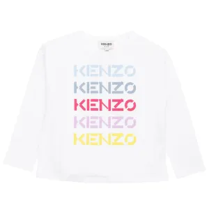 Kenzo Girls All Over Logo Print Long Sleeved T-shirt White 8Y