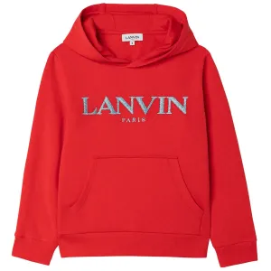 Lanvin Girls Sparkle Embroidered Hoodie Red 14Y