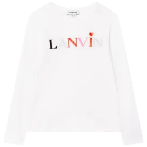 Lanvin Girls Logo Print Long Sleeved T-shirt White 8Y