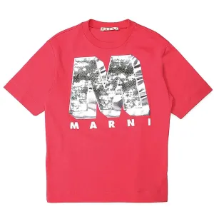 Marni Girls Sequin Logo T-shirt Red 14Y