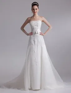 Elegant Ivory A-Line Strapless Rhinestone Tulle Bridal Wedding Dress Free Customization #402741