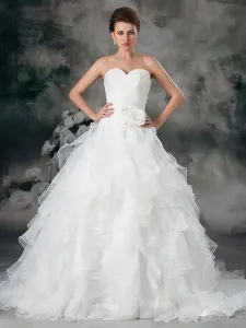 Ivory Ruched Sweetheart Neckline A-Line Organza Ruffles Pleated Princess Ball Gown Wedding Dress Free Customization
