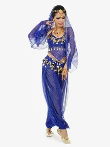 Belly Dance Blue Chiffon Women Performance Sleeveless Dancing Suit #404247