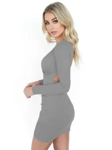 Birthday Red Bodycon Dress Plunging Neck Long Sleeve Cut Out Backless Women Sexy Mini Wrap Dresses