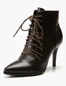 Black Ankle Boots Women Pointed Toe Lace Up High Heel Booties #405136
