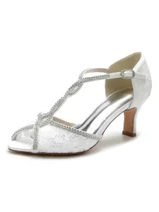 Women's Lace Rhinestones Chunky Heel Bridal Sandals #941313