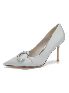 Women's Bridal Shoes Buckle Heeled Pump in Satin #933396