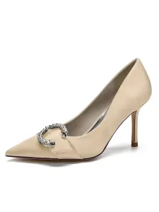 Women's Bridal Shoes Buckle Heeled Pump in Satin #933420