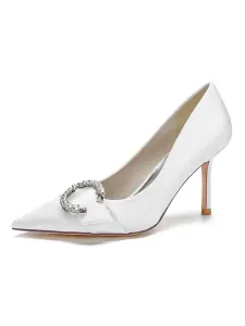 Women's Bridal Shoes Buckle Heeled Pump in Satin #933436