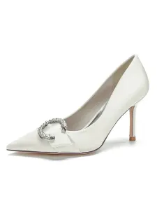 Women's Bridal Shoes Buckle Heeled Pump in Satin #933452