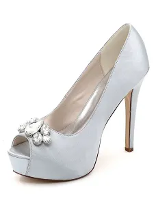 Women's Platform Wedding Shoes Peep Toe Stiletto Heel Pumps in Satin #412653