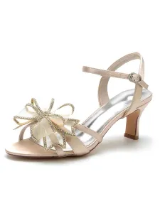 Women's Satin Bow Chunky Heel Bridal Sandals #941289
