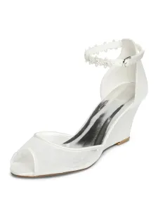 Women's Lace Ankle Strap Wedge Bridal Sandals #929049