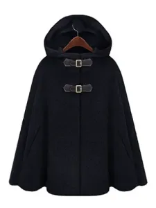 Women's Poncho Coat Hooded Oversized Grey Winter Outerwear #413741