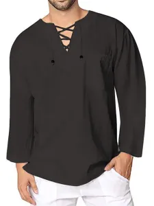 Casual Shirt For Man V-Neck Casual Dark Navy Men's Shirts #484227
