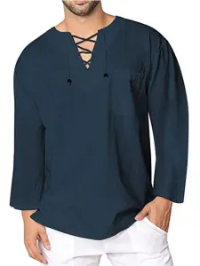 Casual Shirt For Man V-Neck Casual Dark Navy Men's Shirts #484228