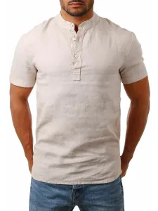 Casual Shirt For Men Jewel Neck Casual Light Apricot Men's Shirts #484129