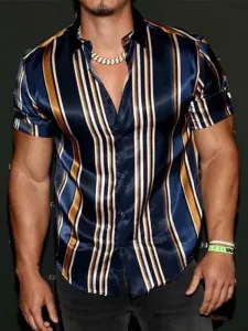 Casual Shirt For Men Turndown Collar Chic Printed Dark Navy Men's Shirts #509070