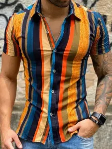 Casual Shirt For Men Turndown Collar Chic Printed Orange Men's Shirts #509075