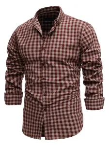 Men's Casual Shirt Turndown Collar Chic Plaid Red Men's Shirts #509217
