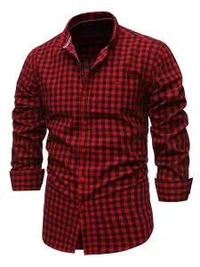Men's Casual Shirt Turndown Collar Chic Plaid Red Men's Shirts #509218
