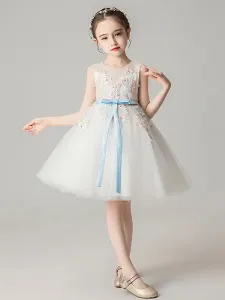Flower Girl Dresses Jewel Neck Sleeveless Bows Kids Party Dresses #446747
