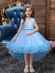 Flower Girl Dresses White Jewel Neck Polyester Sleeveless With Train A-Line Embroidered Kids Social Party Dresses #492934