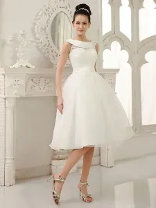 Ivory Knee-Length Wedding Dress Cut-Out Sash Lace Wedding Gown Milanoo Free Customization #403578