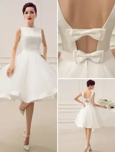 Short Wedding Dress 2023 Vintage Bridal Dress 1950S Bateau Sleeveless Bridal Gown Free Customization