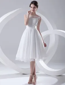 Simple Wedding Dresses Illusion Short Bridal Dress White Chiffon Wedding Gown #402642