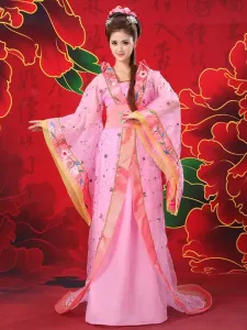 Chinese Costume Female Traditional Rose Chiffon Women Hanfu Dress Ancient Tang Dynasty Clothing 3 Pieces #422387
