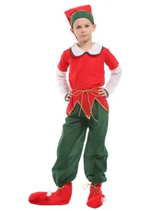 Christmas Elf Costume Kids Top Pants 5 Piece Set For Boys Halloween