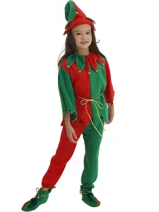Kids Christmas Elf Costume Outfit 4 Piece Set Halloween #428633