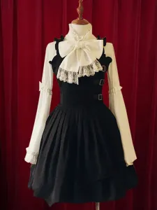 Black Lolita Dress Straps Buckles Cotton Dress for Women #410261