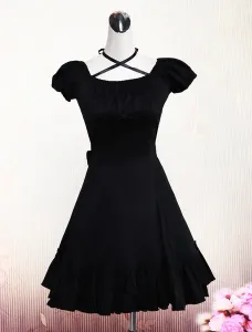 Cotton Black Ruffles Classic Lolita Dress #407142