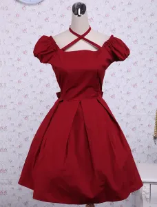 Cotton Red Bow Classic Lolita Dress #407233