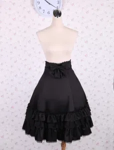 Elegant Black High Waist Lolita Skirt Ruffles Bow and Lace Trim #407333