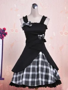 Gothic Lolita Dress JSK Black Gingham Applique Lolita Jumper Skirt #410069
