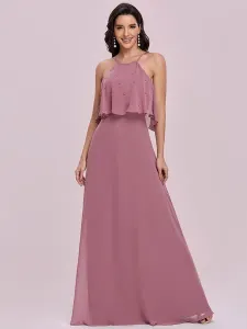 Pink Evening Dress 2023 A-Line Halter Sequined Sleeveless Sequined Floor-Length Formal Dresses Wedding Guest Dresses #483606