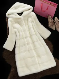 Faux Fur Coat Hooded Long Sleeve Pink Winter Coat For Women #420016