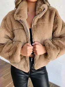 Faux Fur Coats For Women Stand Collar Winter Outerwear