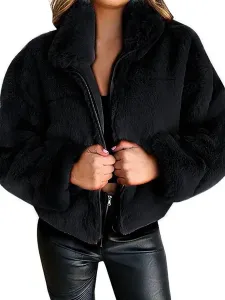 Faux Fur Coats For Women Stand Collar Winter Outerwear #522216