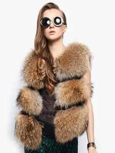 Faux Fur Vest Women Camel Coat Sleeveless Faux Fur Jacket #406260