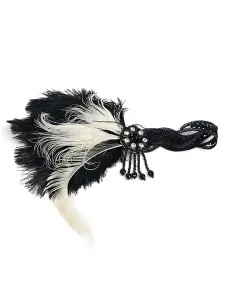 Black Flapper Headband The Great Gatsby 1920s Fashion Costume Feather Headpieces Women's Vintage Accessories Halloween