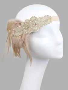 Flapper Headband 1920s Fashion Costume The Great Gatsby Feather Champagne Headpieces Women Vintage Costume Accessories Halloween #422807